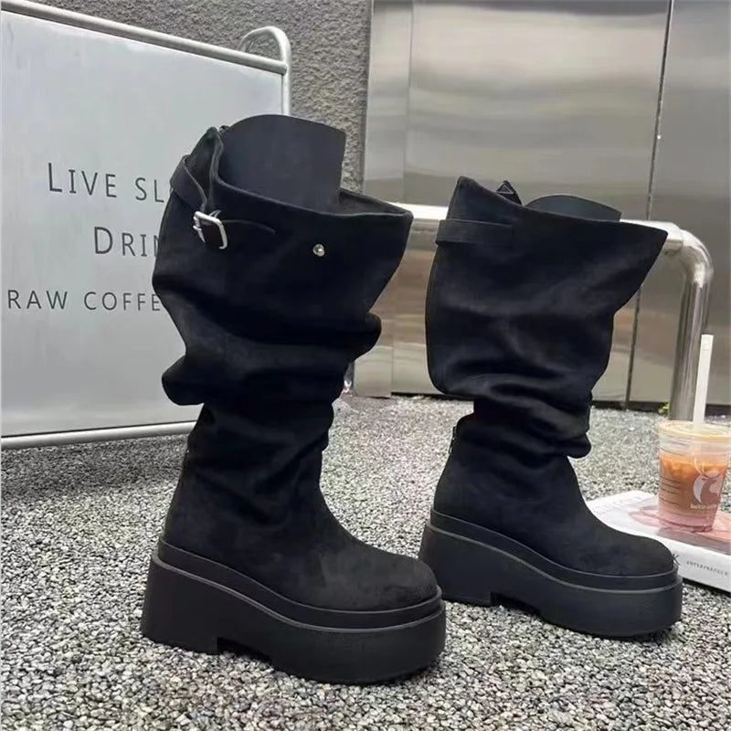 Thick Heel Knee High Boots