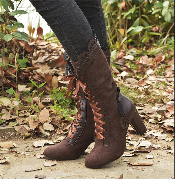 Steampunk Women Sexy Leather Suede Boots