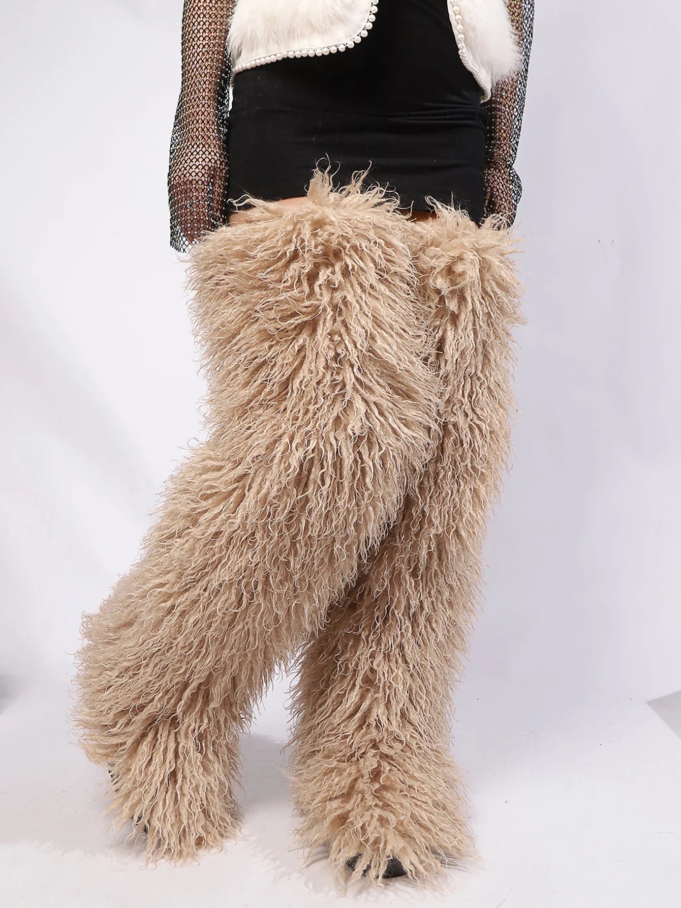 Women's Thigh High Mongolian Boots High Boots Winter New Fox Fur Snow Boots  Women's Boots Leg Warm Boots Non-Slip Soles