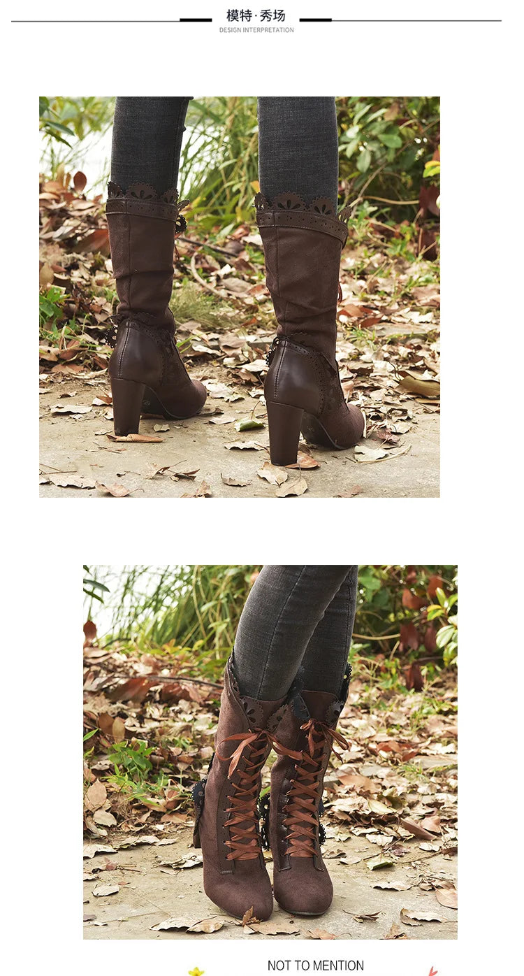 Steampunk Women Sexy Leather Suede Boots