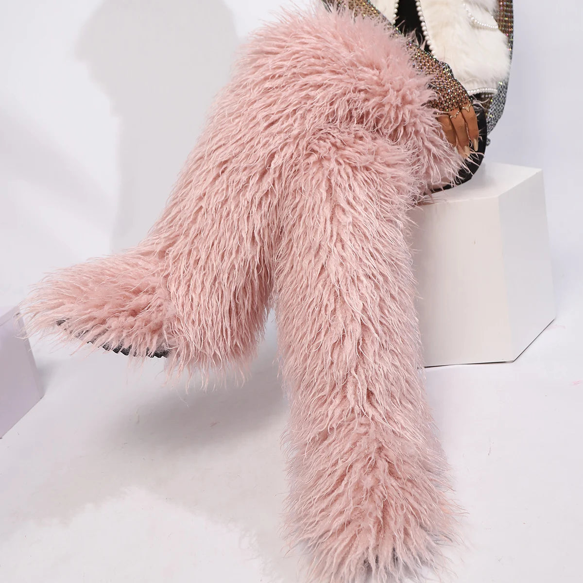 Women's Thigh High Mongolian Boots High Boots Winter New Fox Fur Snow Boots  Women's Boots Leg Warm Boots Non-Slip Soles