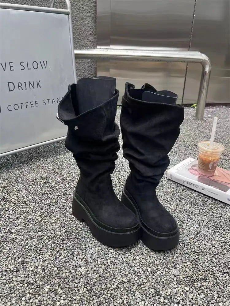 Thick Heel Knee High Boots