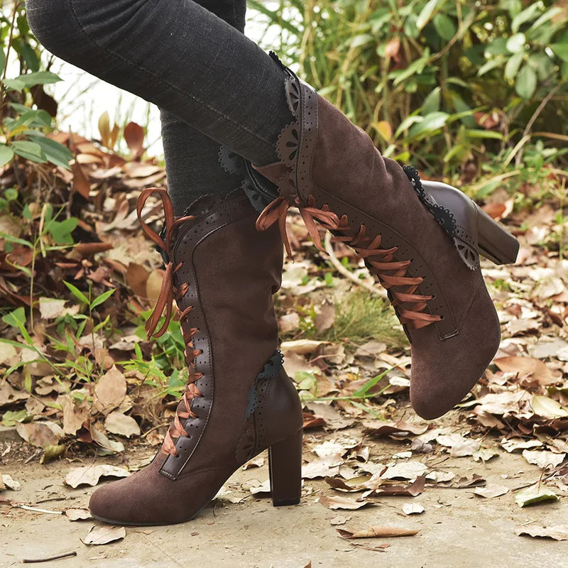 Steampunk Women Sexy Leather Suede Boots