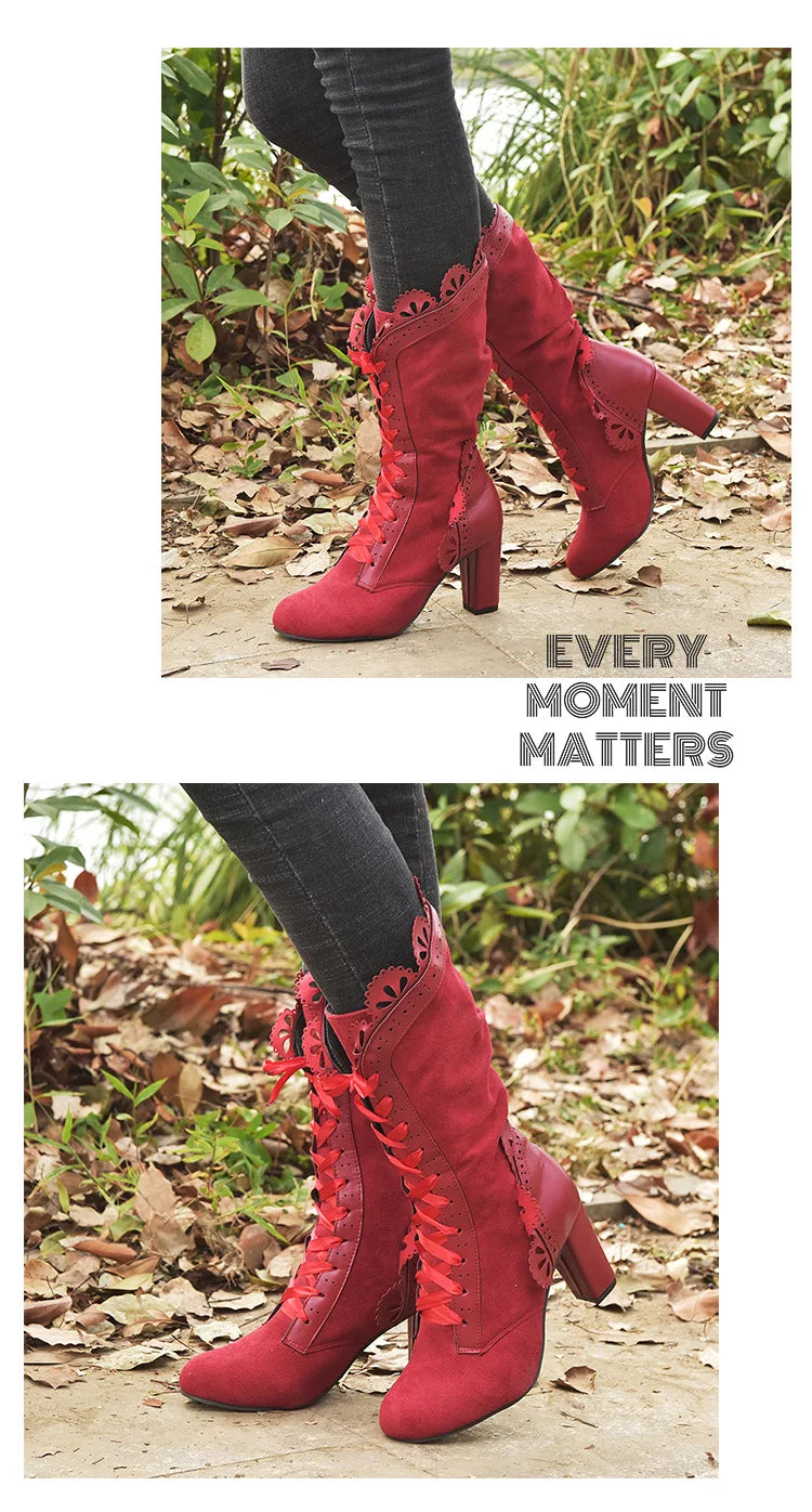 Steampunk Women Sexy Leather Suede Boots