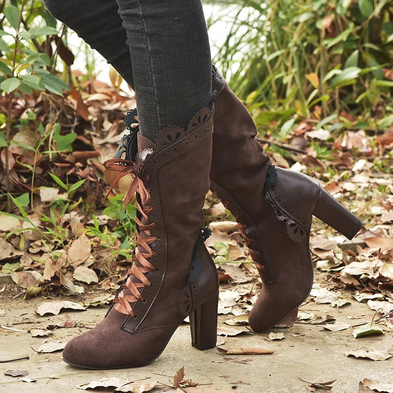 Steampunk Women Sexy Leather Suede Boots