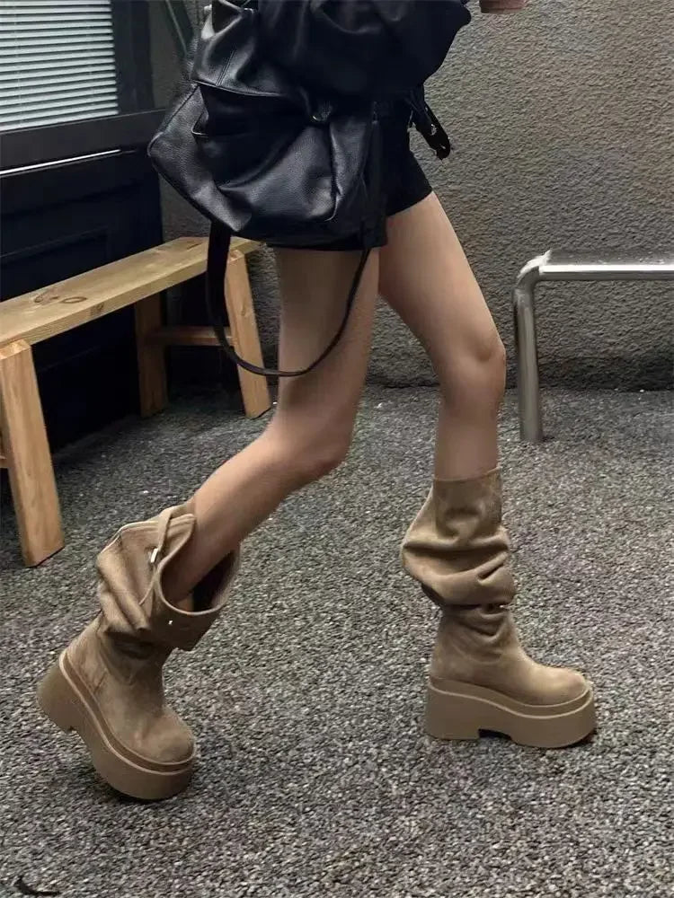 Thick Heel Knee High Boots