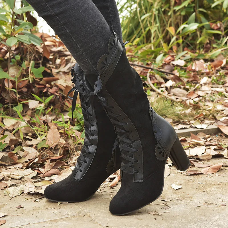 Steampunk Women Sexy Leather Suede Boots