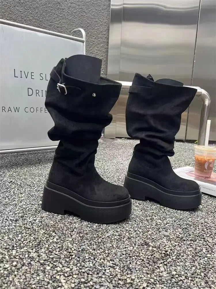 Thick Heel Knee High Boots