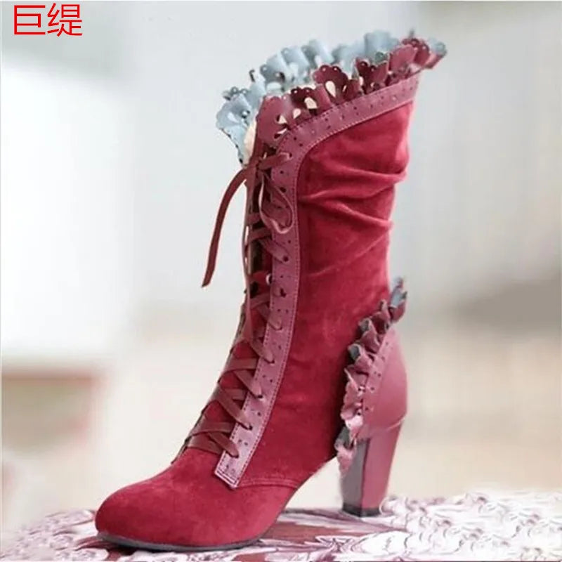 Steampunk Women Sexy Leather Suede Boots