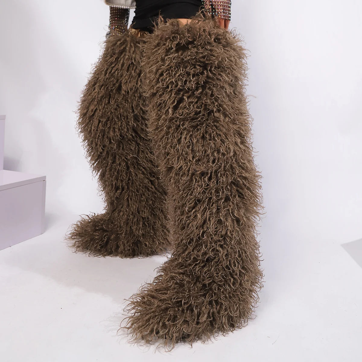 Women's Thigh High Mongolian Boots High Boots Winter New Fox Fur Snow Boots  Women's Boots Leg Warm Boots Non-Slip Soles