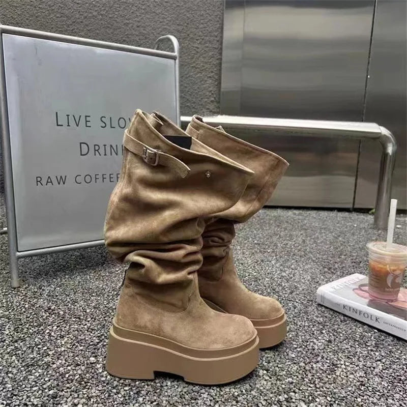 Thick Heel Knee High Boots