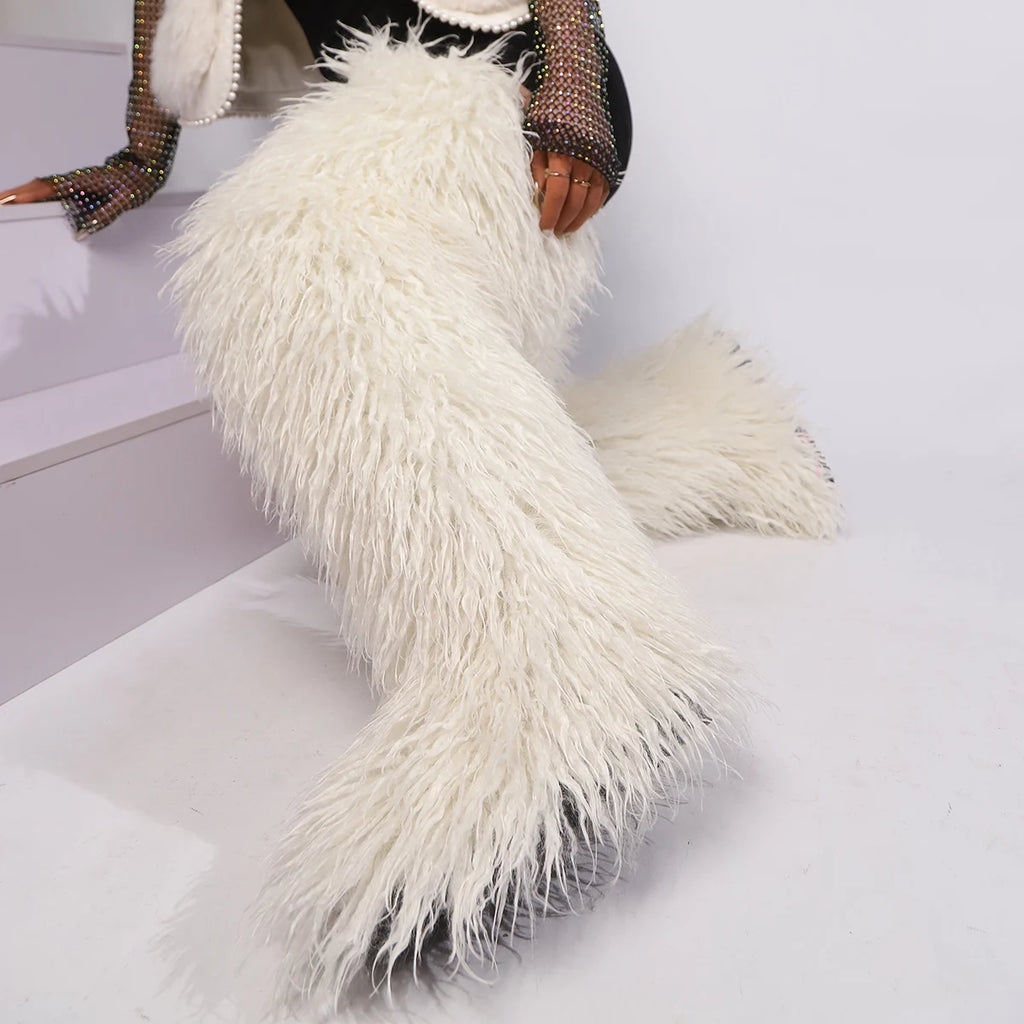 Women's Thigh High Mongolian Boots High Boots Winter New Fox Fur Snow Boots  Women's Boots Leg Warm Boots Non-Slip Soles