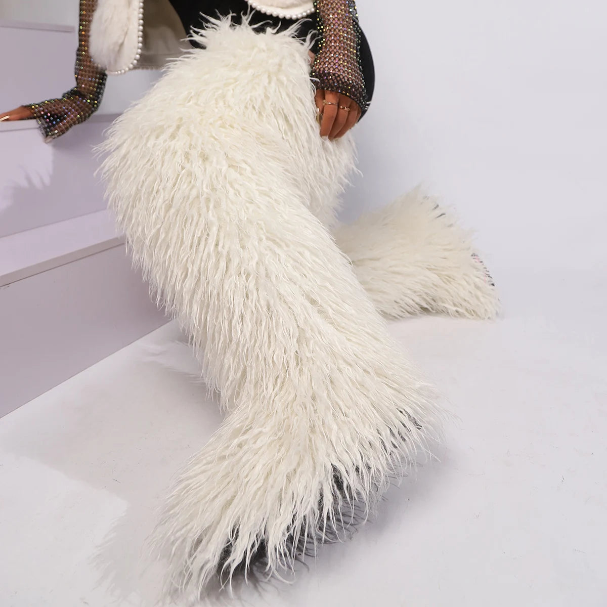 Women's Thigh High Mongolian Boots High Boots Winter New Fox Fur Snow Boots  Women's Boots Leg Warm Boots Non-Slip Soles