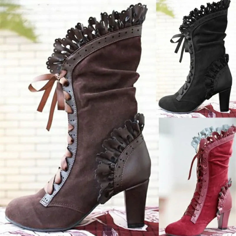 Steampunk Women Sexy Leather Suede Boots