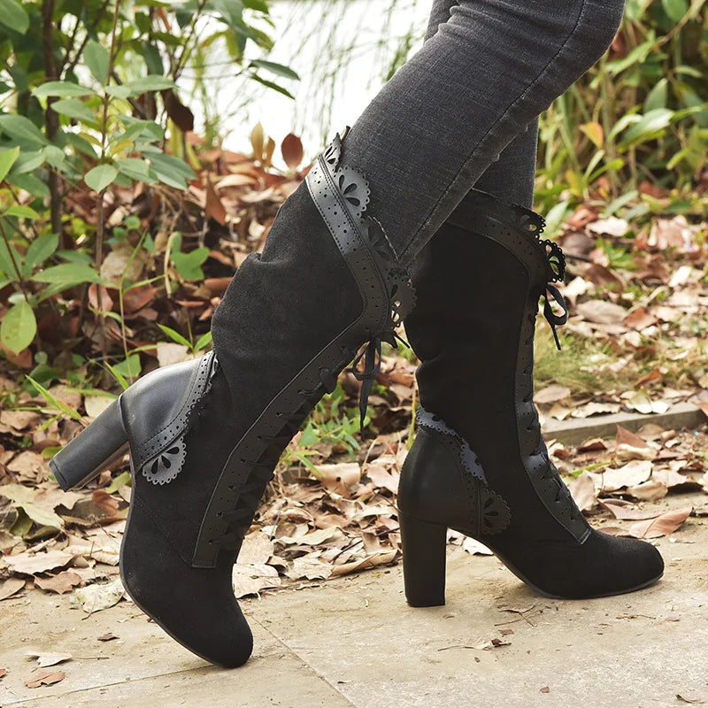 Steampunk Women Sexy Leather Suede Boots