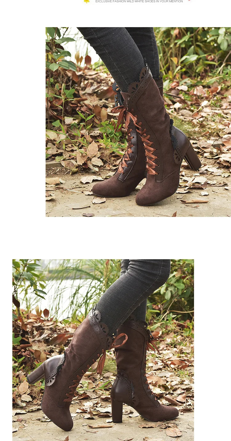 Steampunk Women Sexy Leather Suede Boots