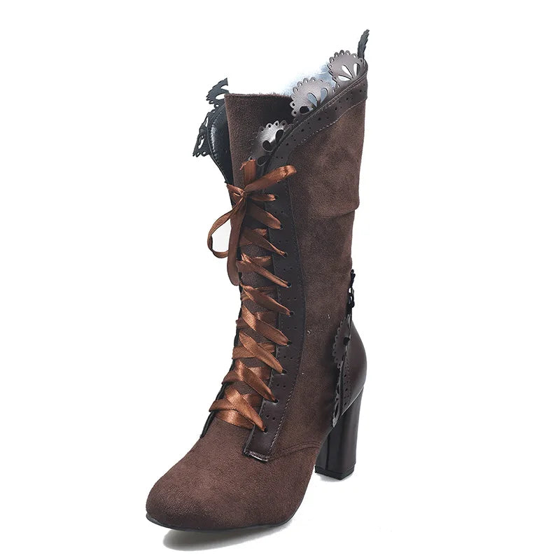 Steampunk Women Sexy Leather Suede Boots