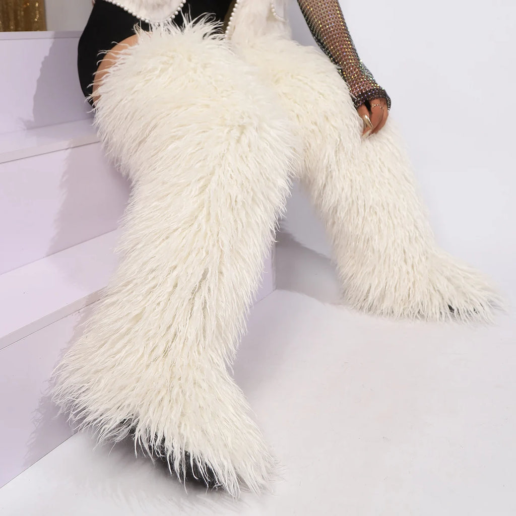 Women's Thigh High Mongolian Boots High Boots Winter New Fox Fur Snow Boots  Women's Boots Leg Warm Boots Non-Slip Soles