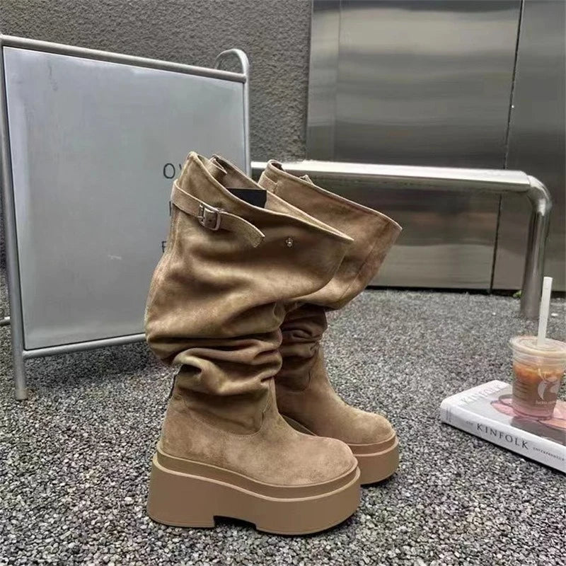 Thick Heel Knee High Boots