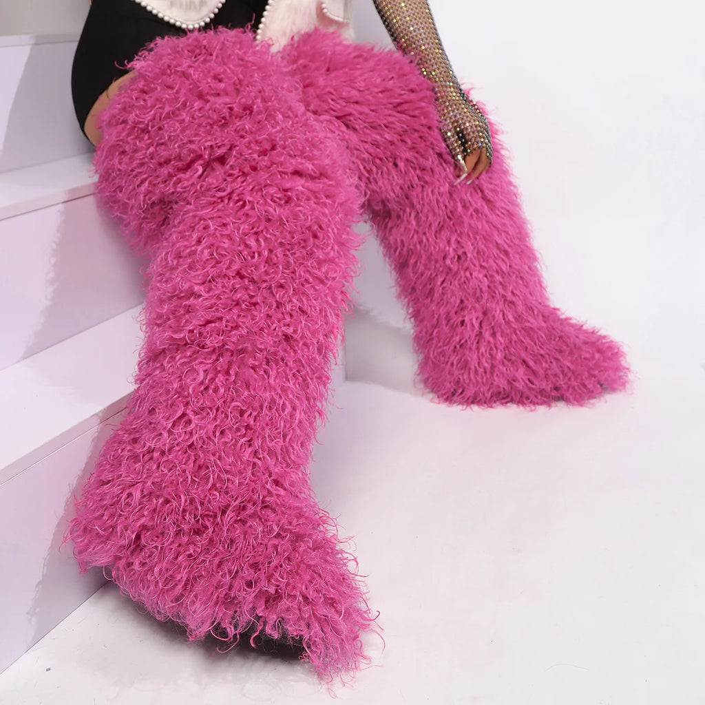 Women's Thigh High Mongolian Boots High Boots Winter New Fox Fur Snow Boots  Women's Boots Leg Warm Boots Non-Slip Soles
