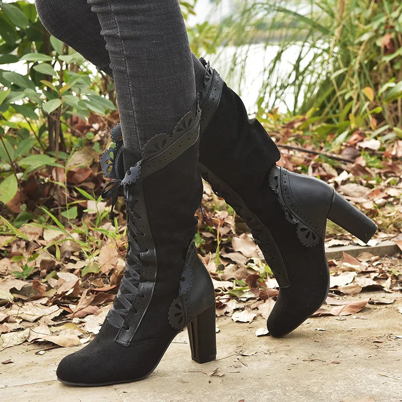 Steampunk Women Sexy Leather Suede Boots