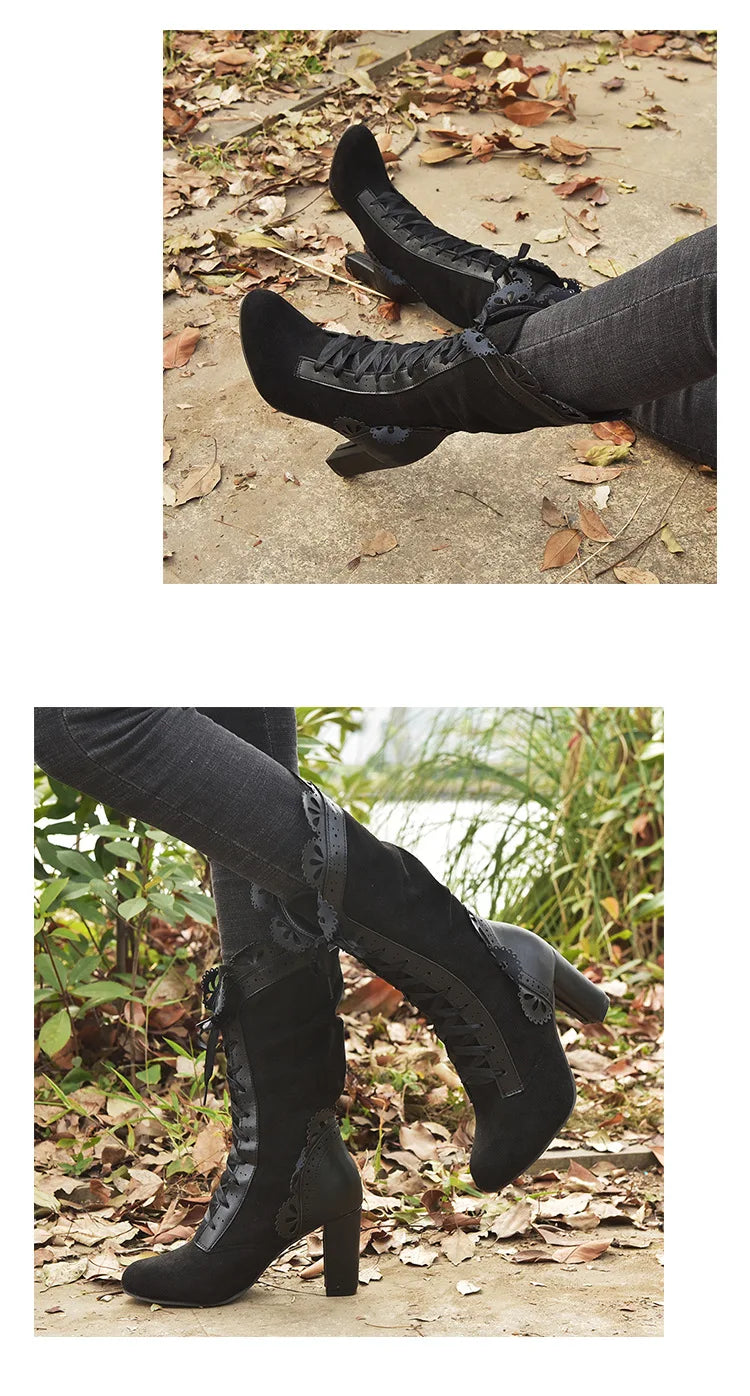 Steampunk Women Sexy Leather Suede Boots