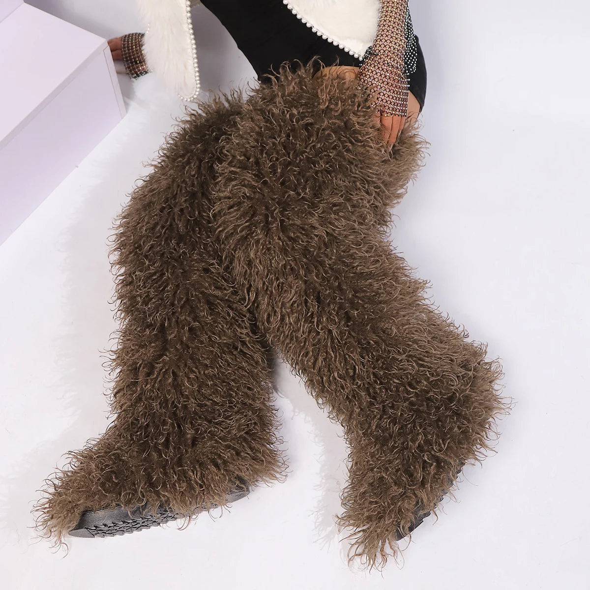 Women's Thigh High Mongolian Boots High Boots Winter New Fox Fur Snow Boots  Women's Boots Leg Warm Boots Non-Slip Soles