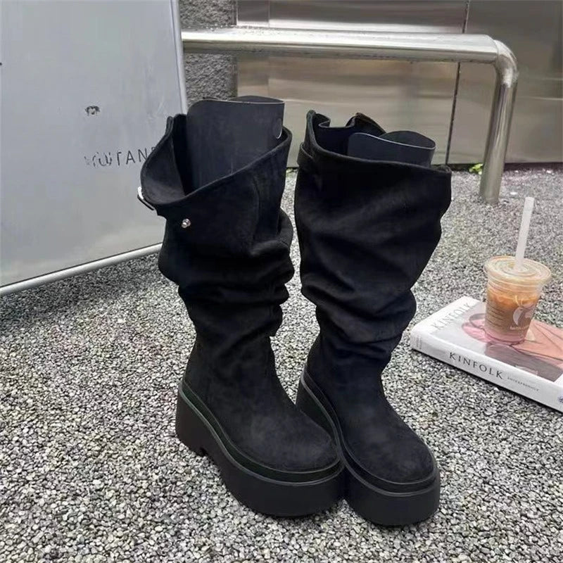 Thick Heel Knee High Boots