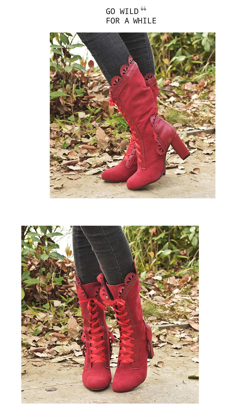 Steampunk Women Sexy Leather Suede Boots
