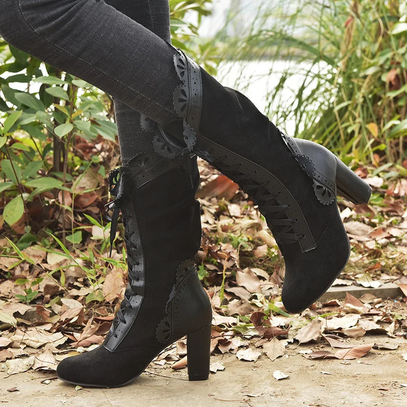 Steampunk Women Sexy Leather Suede Boots