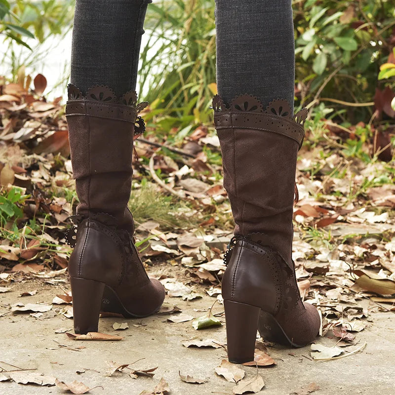 Steampunk Women Sexy Leather Suede Boots