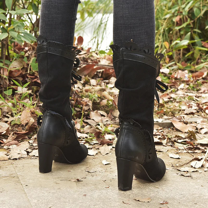 Steampunk Women Sexy Leather Suede Boots
