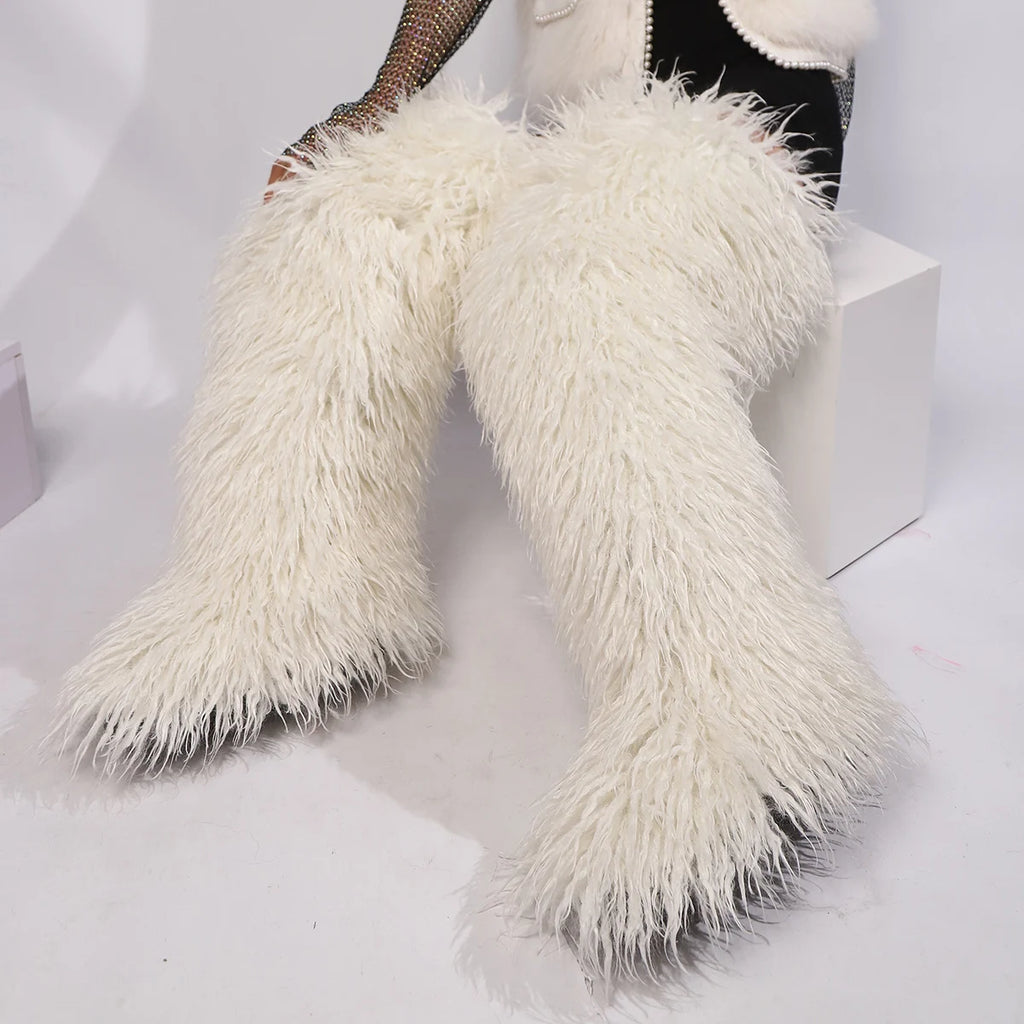 Women's Thigh High Mongolian Boots High Boots Winter New Fox Fur Snow Boots  Women's Boots Leg Warm Boots Non-Slip Soles